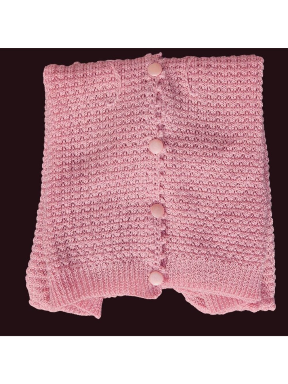 Vintage 70s Japanese Pastel Pink Lace Knit Floral Cardigan Top M Sakura Flowers - Picture 8 of 11